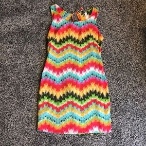 Bright Multi Color Fiesta Vibrant cocktail Dress Small Zig Zag Chevron